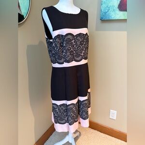 Amazing Tahari Dress 💕🖤 Arthur Levine Black Lace Pink Satin Size 12